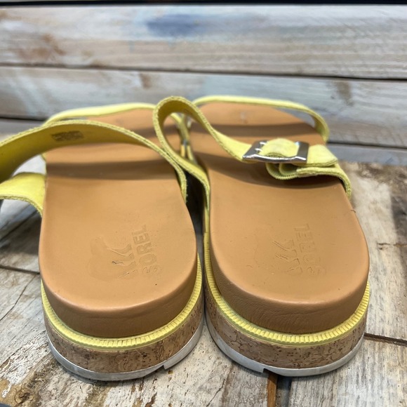Sorel Roaming Slide Yellow Suede Platform Buckle Sandals Women's Size 10.5 - Picture 9 of 9